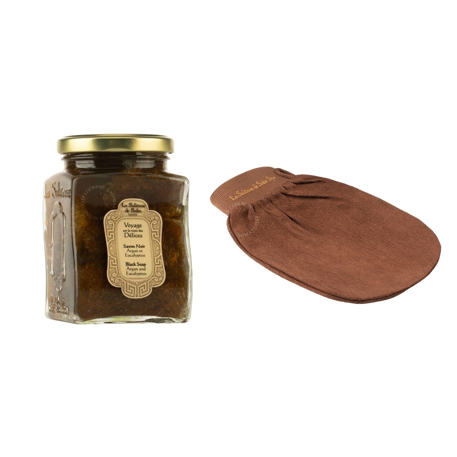 La Sultanе De Saba Authentic Black Soap Argan and Eucalyptus + Kessa Glove
